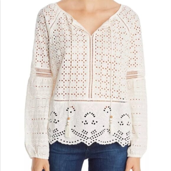 Bloomingdale Eyelet Peasant Top by Single Thread XL White 291A - Picture 1 of 11